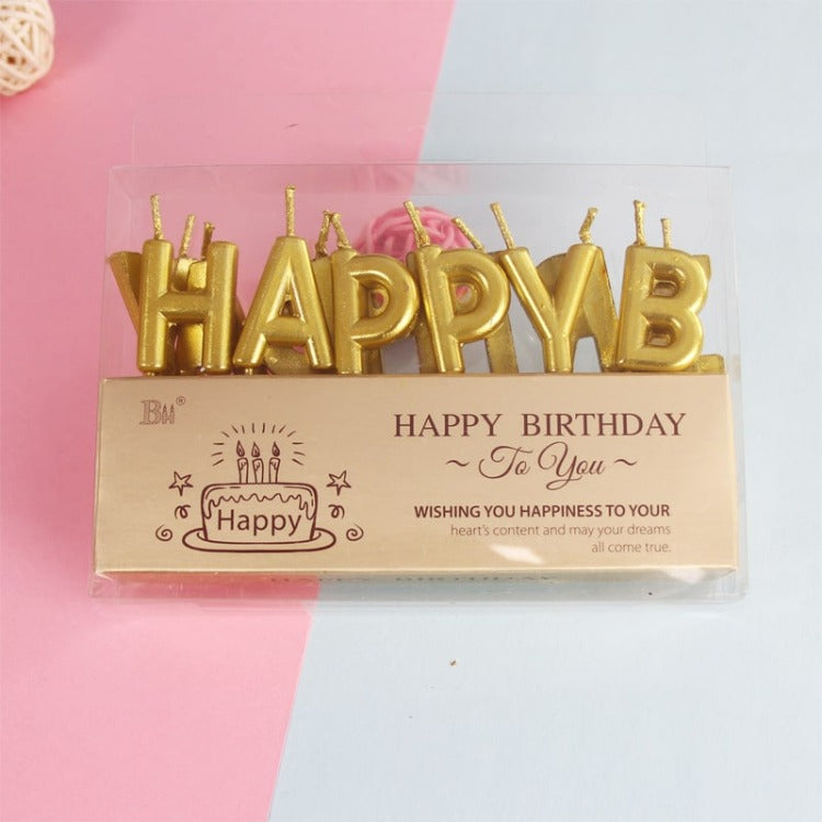 Gold Happy Birthday Letters Cake Candle Set | iKids Party Decoration