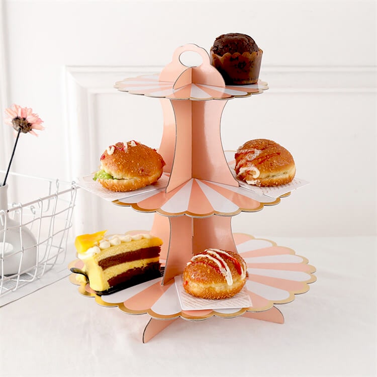 Pink Three Layer Paper Cake Stand Disposable Tableware Supplies iKids