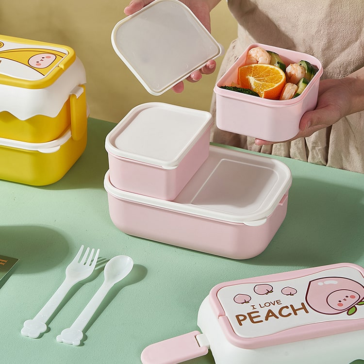 3-Compartment Double-Layer Lunch Box | Pink - iKids