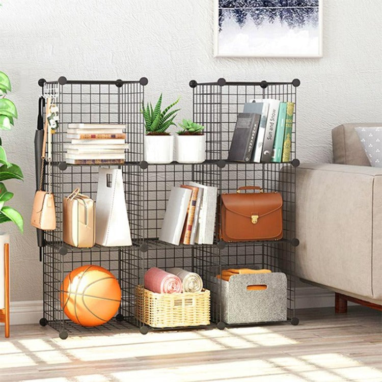 DIY Storage Cabinet Wire Grid Metal Organizer Black - iKids