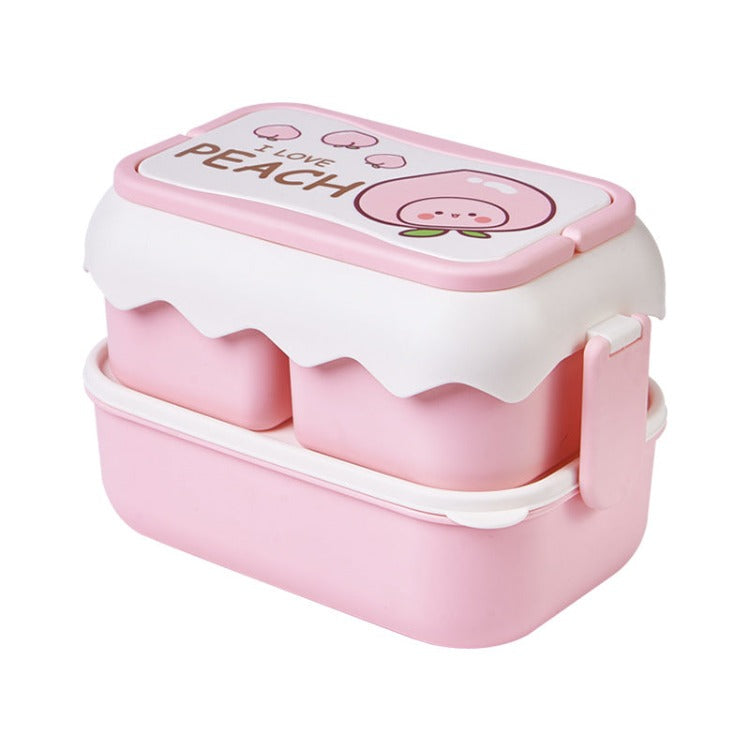 3-Compartment Double-Layer Lunch Box | Pink - iKids