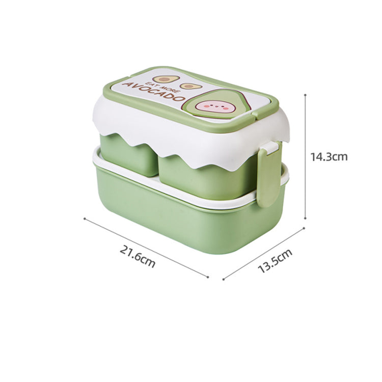 Green 3 Compartment Double-layer Lunch Box - iKids